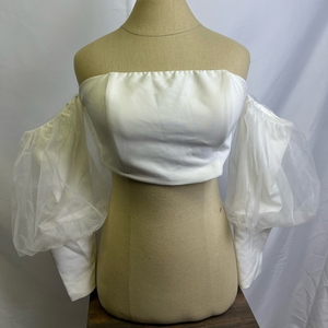 Fashion Nova Off Shoulder Crop Top Puff‎ Lace Sleeve Women's Size Large